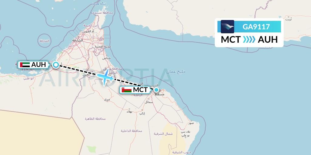 GA9117 Garuda Indonesia Flight Map: Muscat to Abu Dhabi
