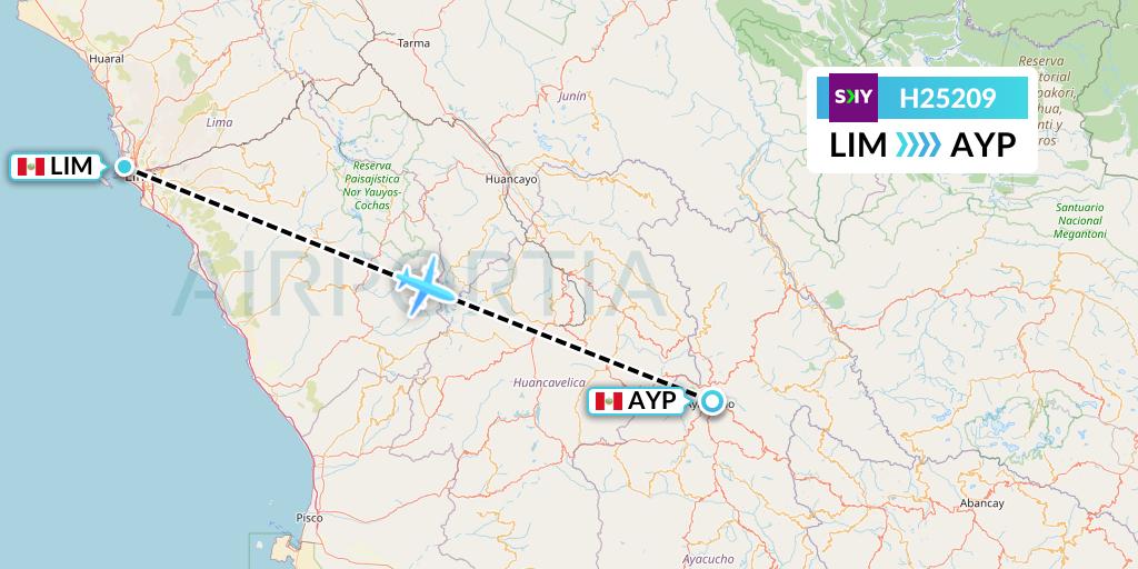 H25209 Sky Airline Flight Map: Lima to Ayacucho