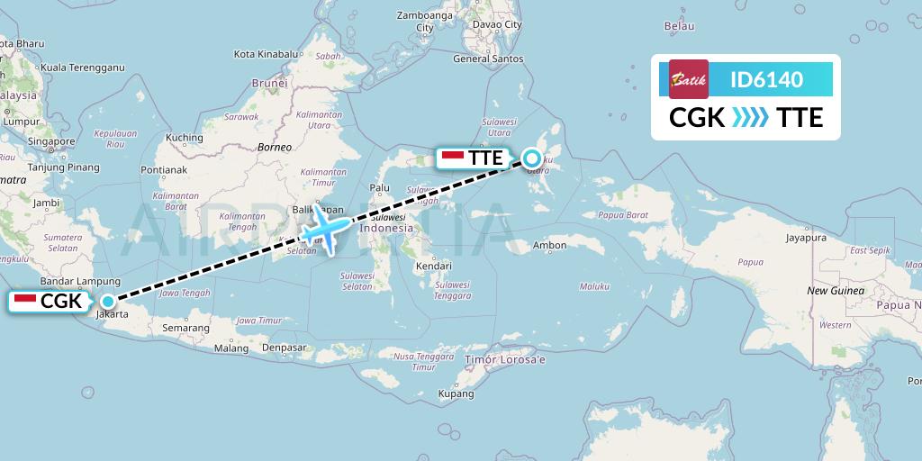 ID6140 Batik Air Flight Map: Jakarta to Ternate
