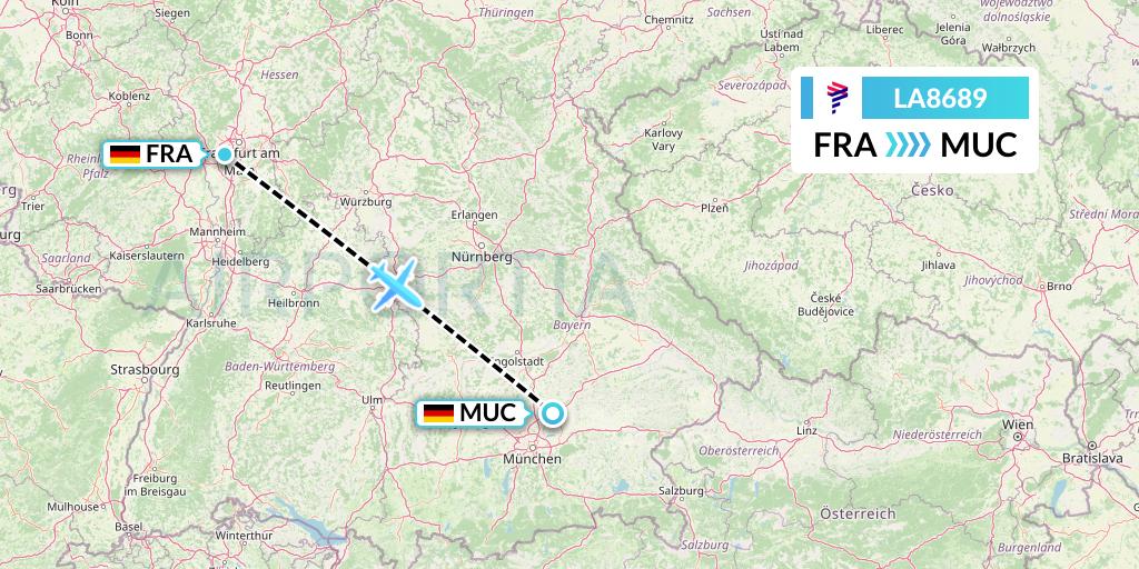 LA8689 LAN Airlines Flight Map: Frankfurt to Munich