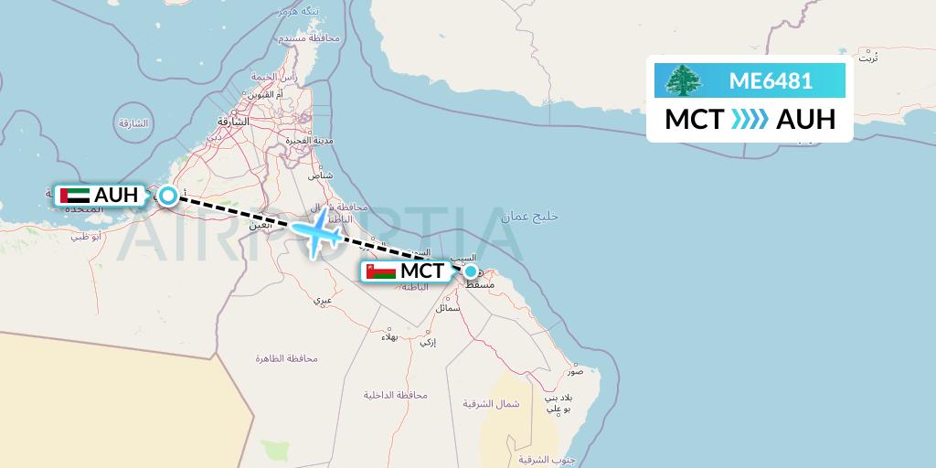ME6481 MEA Flight Map: Muscat to Abu Dhabi