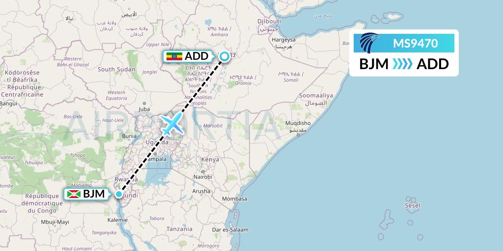 MS9470 EgyptAir Flight Map: Bujumbura to Addis Ababa