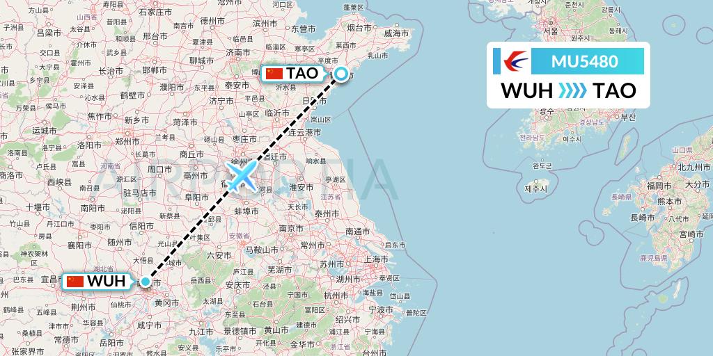 MU5480 China Eastern Airlines Flight Map: Wuhan to Qingdao