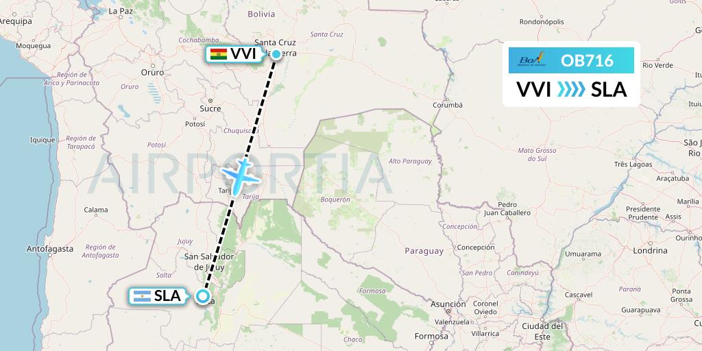 OB716 Boliviana de Aviacion Flight Map: Santa Cruz to Salta