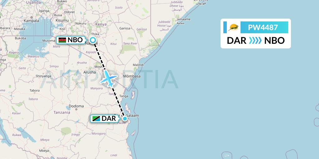 PW4487 Precision Air Flight Map: Dar-es-Salaam to Nairobi