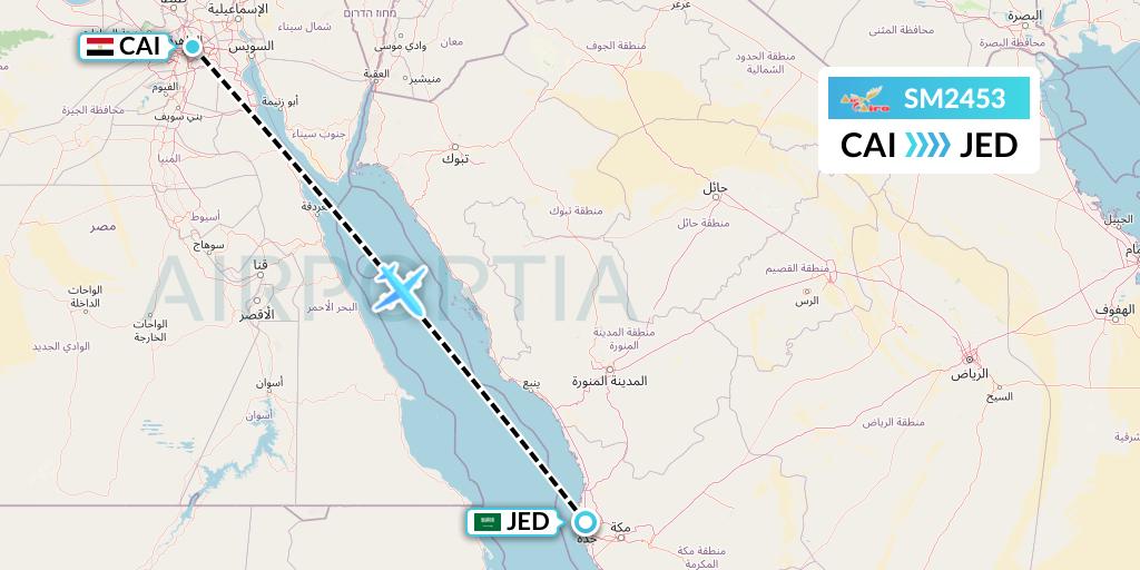 SM2453 Air Cairo Flight Map: Cairo to Jeddah