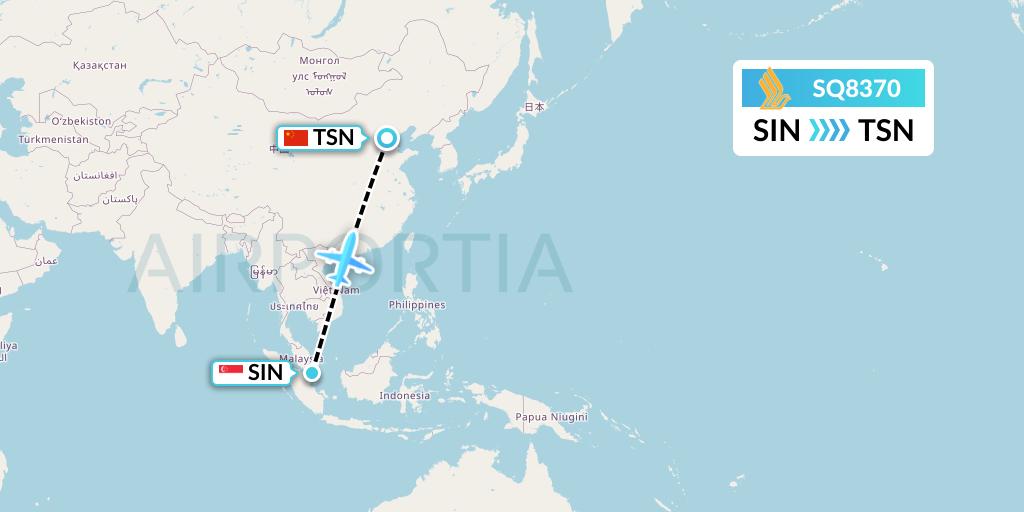 SQ8370 Singapore Airlines Flight Map: Singapore to Tianjin