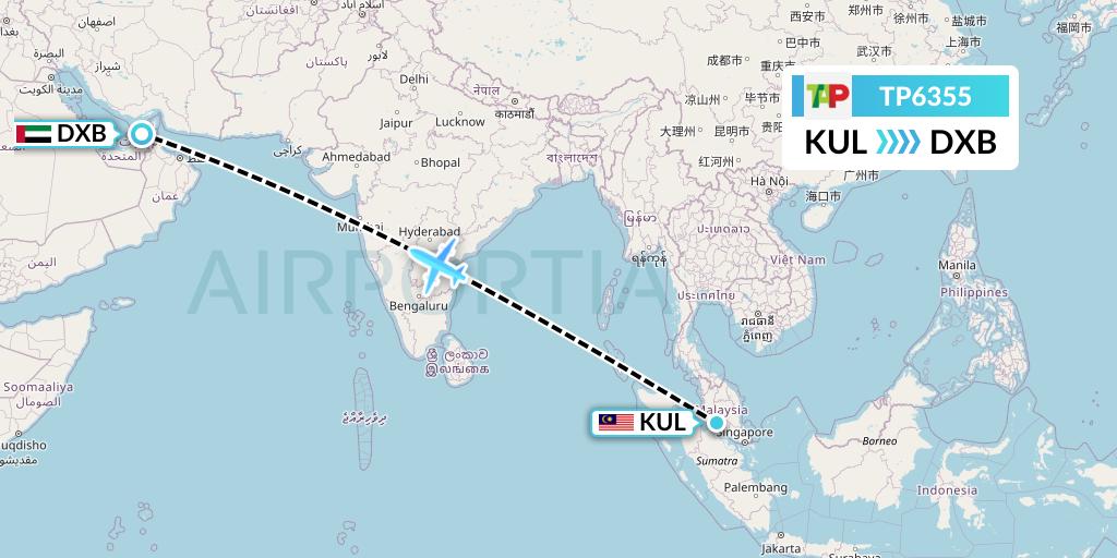 TP6355 TAP Portugal Flight Map: Kuala Lumpur to Dubai