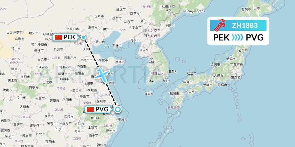 ZH1883 Shenzhen Airlines Flight Map: Beijing to Shanghai