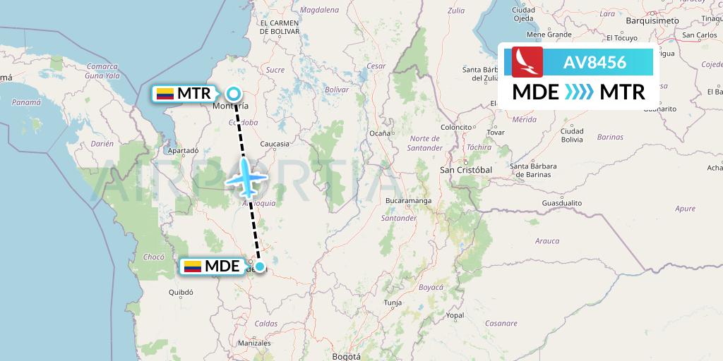 AV8456 Avianca Flight Map: Medellin to Monteria
