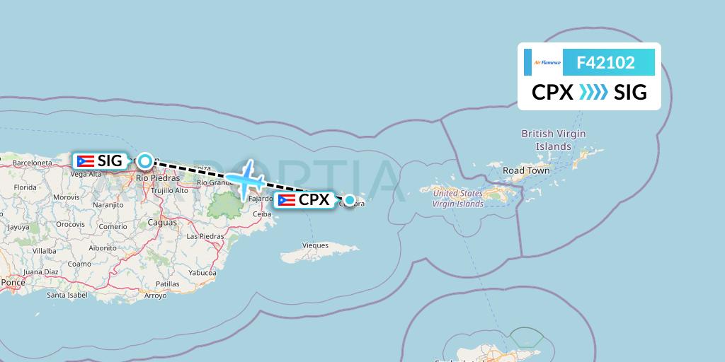F42102 Air Flamenco Flight Map: Isla De Culebra to San Juan