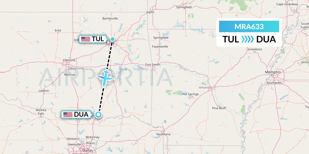 MRA633 Martinaire Flight Map: Tulsa to Durant