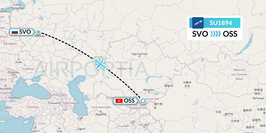 SU1894 Aeroflot Flight Map: Moscow to Osh