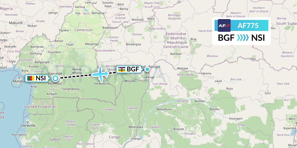 AF775 Air France Flight Map: Bangui to Yaounde