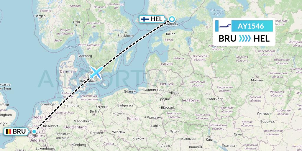 AY1546 Finnair Flight Map: Brussels to Helsinki