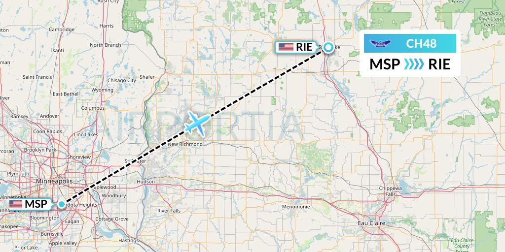 CH48 Bemidji Airlines Flight Map: Minneapolis to Rice Lake