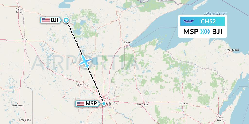CH52 Bemidji Airlines Flight Map: Minneapolis to Bemidji