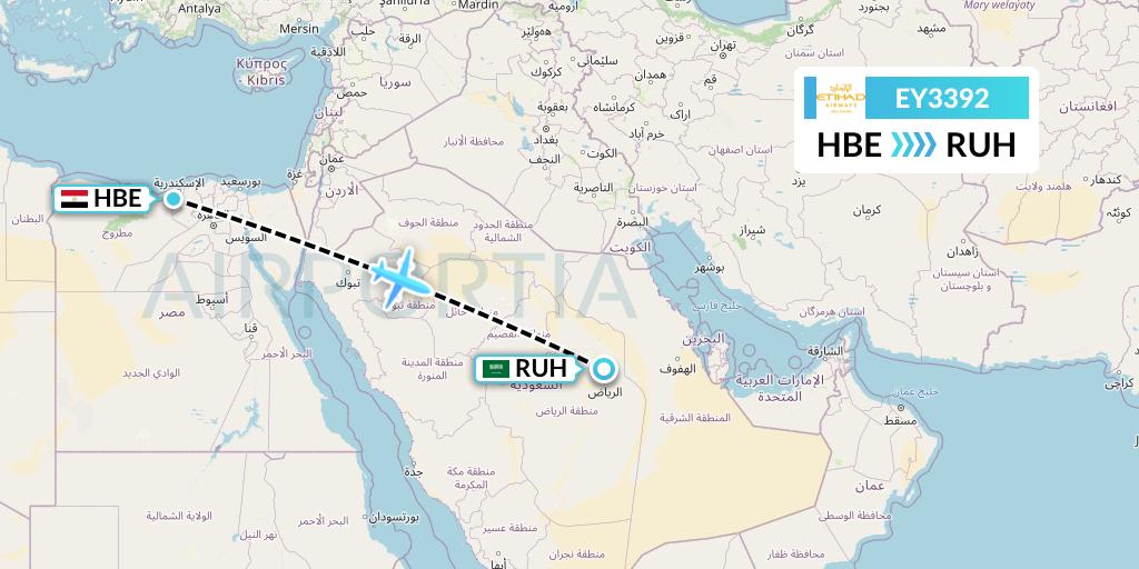 EY3392 Etihad Airways Flight Map: Alexandria to Riyadh