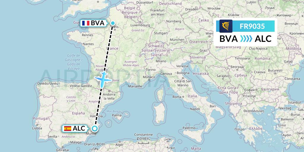 FR9035 Ryanair Flight Map: Paris to Alicante