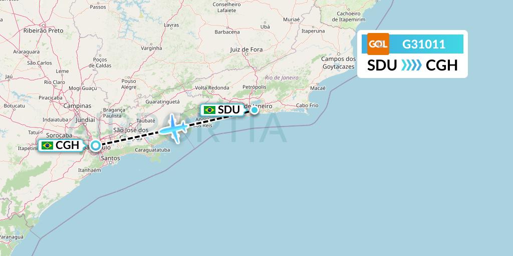 G31011 GOL Transportes Aeros Flight Map: Rio de Janeiro to Sao Paulo