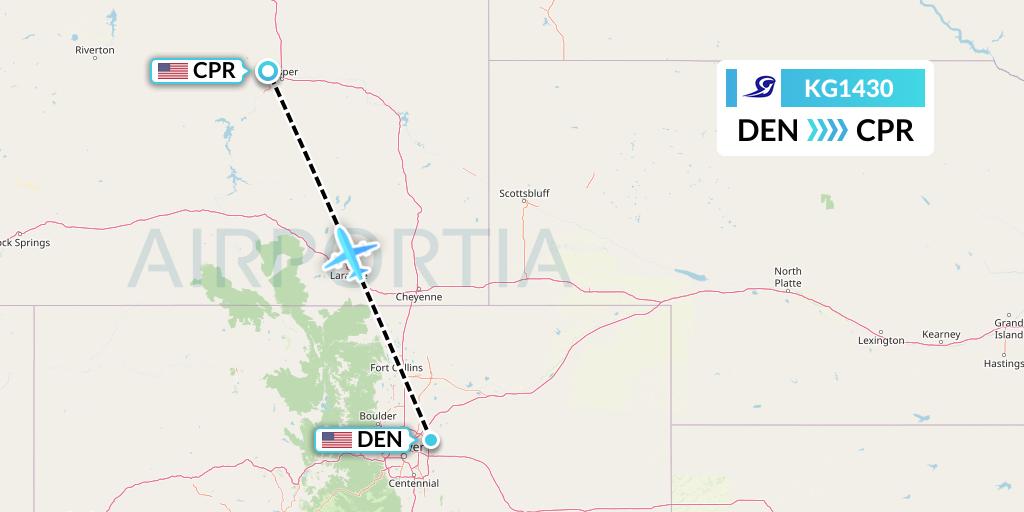 KG1430 Key Lime Air Flight Map: Denver to Casper