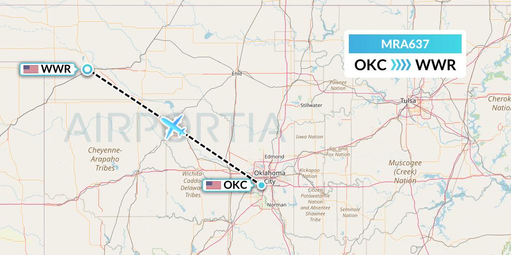 MRA637 Martinaire Flight Map: Oklahoma City to Woodward