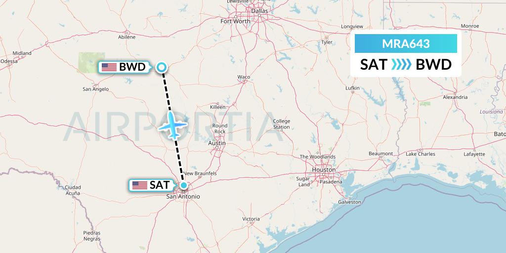 MRA643 Martinaire Flight Map: San Antonio to Brownwood
