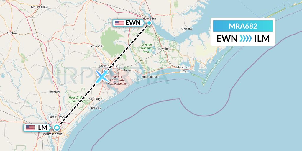MRA682 Martinaire Flight Map: New Bern to Wilmington