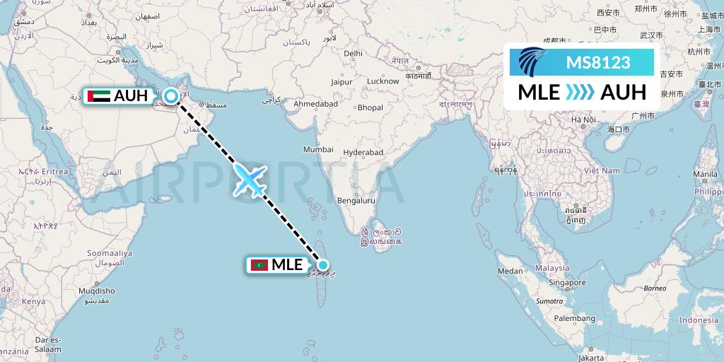 MS8123 EgyptAir Flight Map: Male to Abu Dhabi