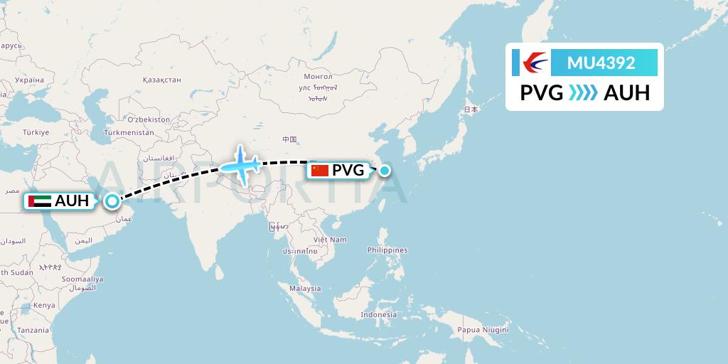 MU4392 China Eastern Airlines Flight Map: Shanghai to Abu Dhabi