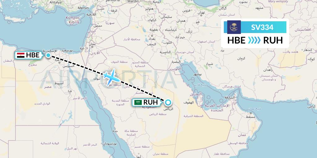 SV334 Saudi Arabian Airlines Flight Map: Alexandria to Riyadh