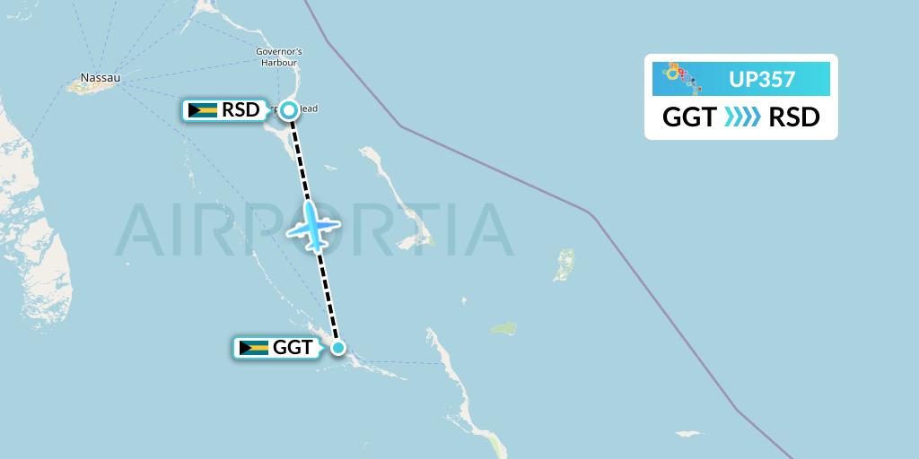 UP357 Bahamasair Flight Map: George Town to Rock Sound