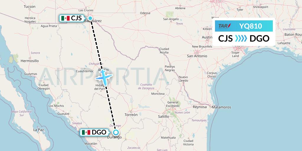 YQ810 TAR Aerolineas Flight Map: Ciudad Juarez to Durango