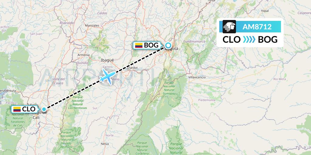 AM8712 Aeromexico Flight Map: Cali to Bogota