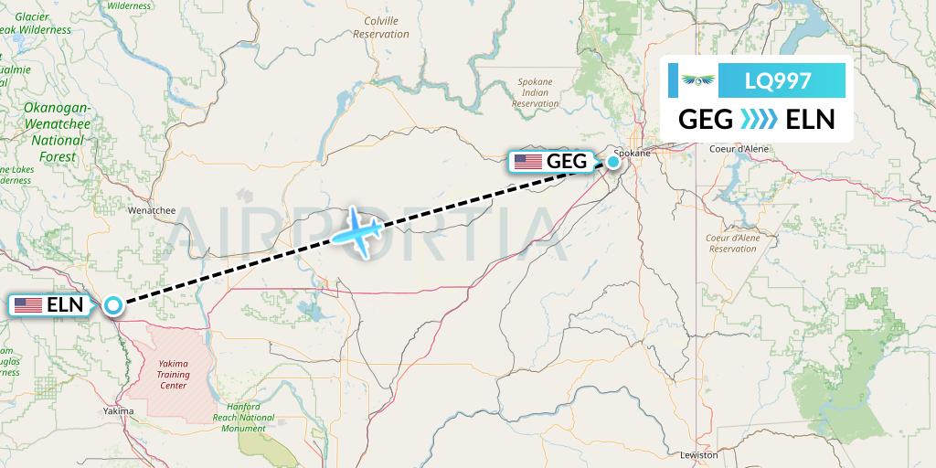 LQ997 Lanmei Airlines Flight Map: Spokane to Ellensburg