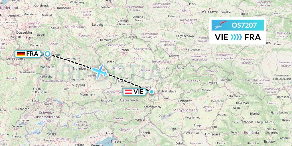 OS7207 Austrian Airlines Flight Map: Vienna to Frankfurt
