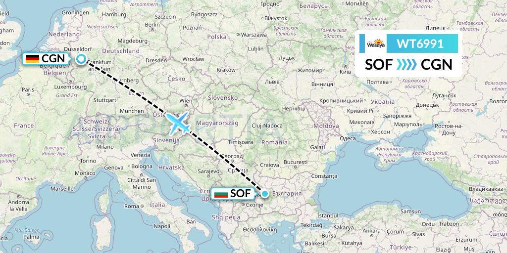 WT6991 Swiftair Flight Map: Sofia to Cologne