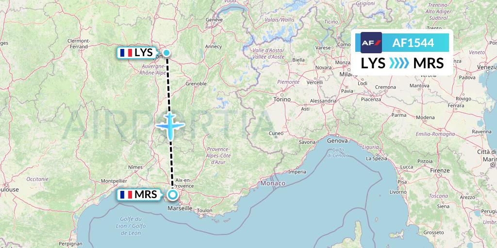 AF1544 Air France Flight Map: Lyon to Marseille