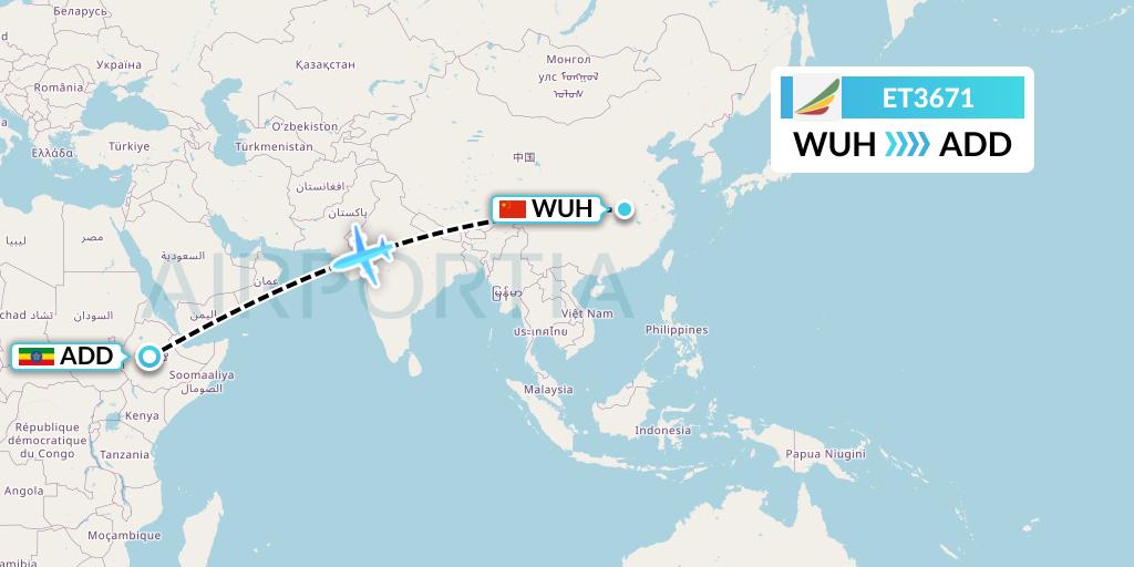ET3671 Ethiopian Airlines Flight Map: Wuhan to Addis Ababa