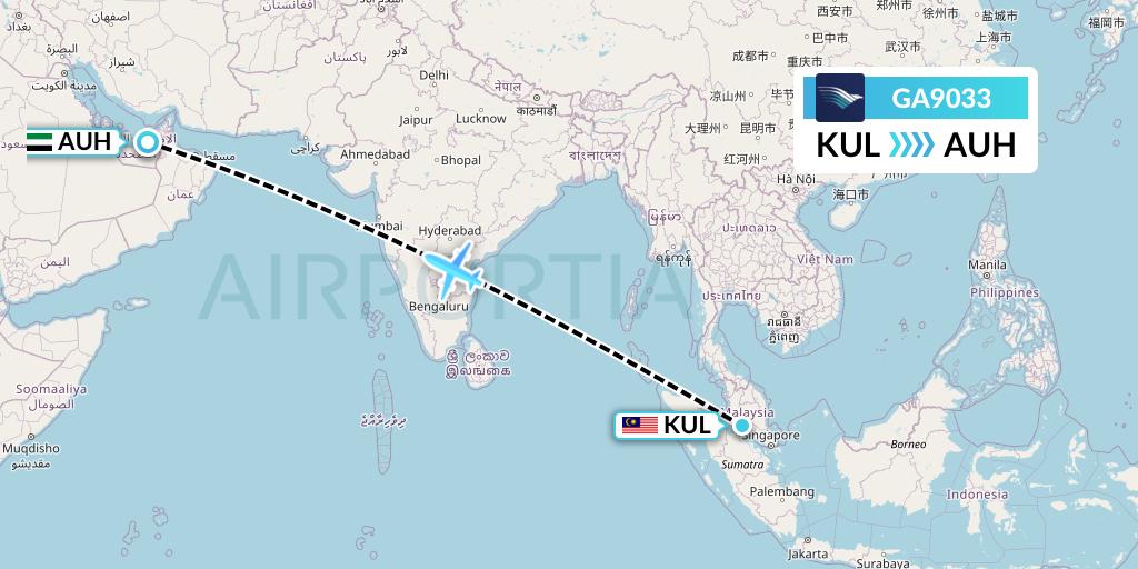 GA9033 Garuda Indonesia Flight Map: Kuala Lumpur to Abu Dhabi