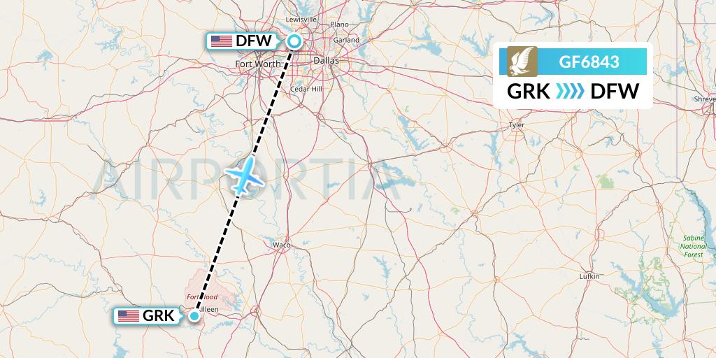GF6843 Gulf Air Flight Map: Killeen to Dallas