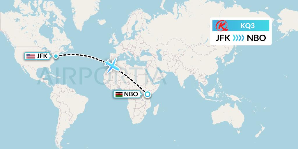 KQ3 Flight Status Kenya Airways New York to Nairobi (KQA3)