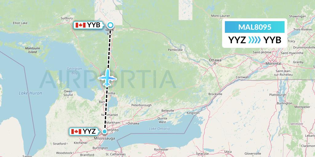 MAL8095 Morningstar Air Express Flight Map: Toronto to North Bay