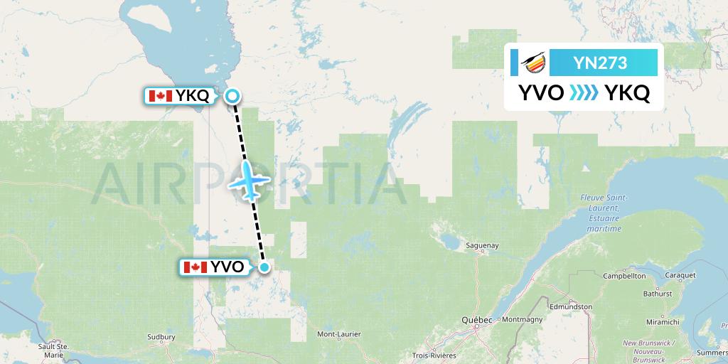 YN273 Air Creebec Flight Map: Val-d'Or to Waskaganish