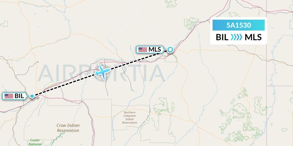 5A1530 Alpine Air Express Flight Map: Billings to Miles City