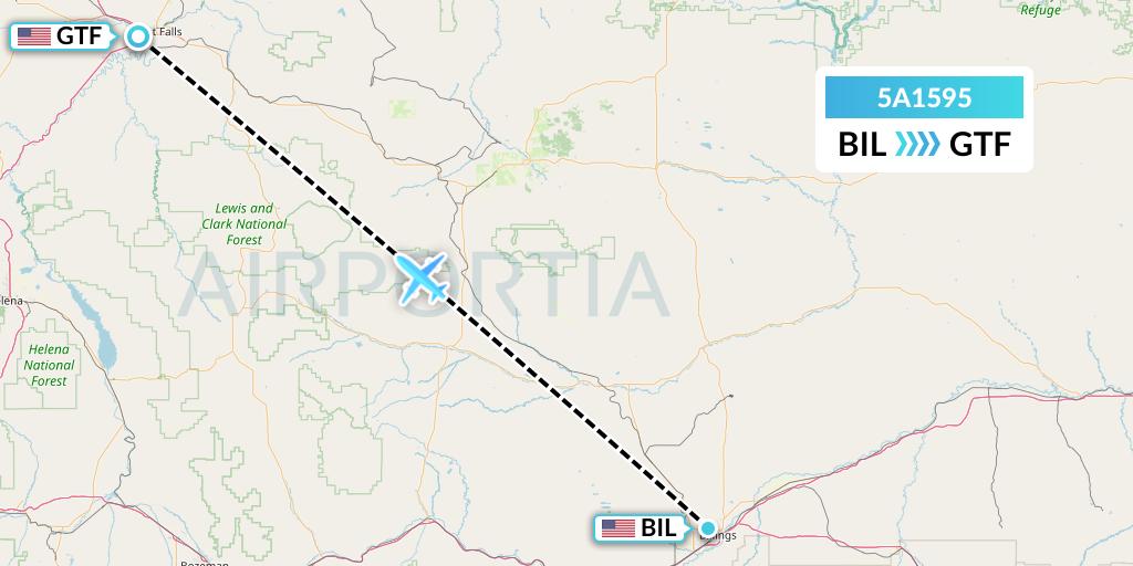 5A1595 Alpine Air Express Flight Map: Billings to Great Falls