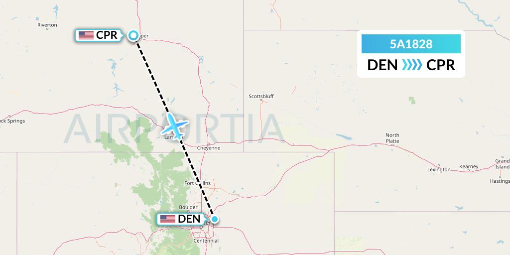 5A1828 Alpine Air Express Flight Map: Denver to Casper