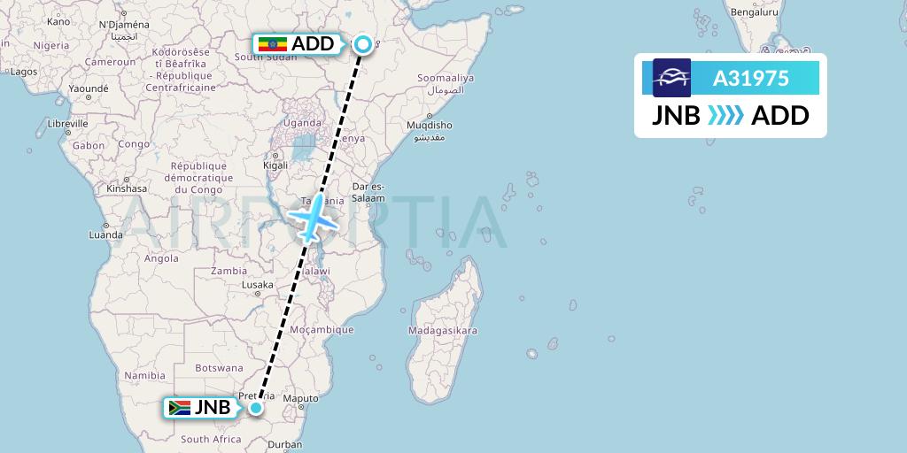 A31975 Aegean Airlines Flight Map: Johannesburg to Addis Ababa