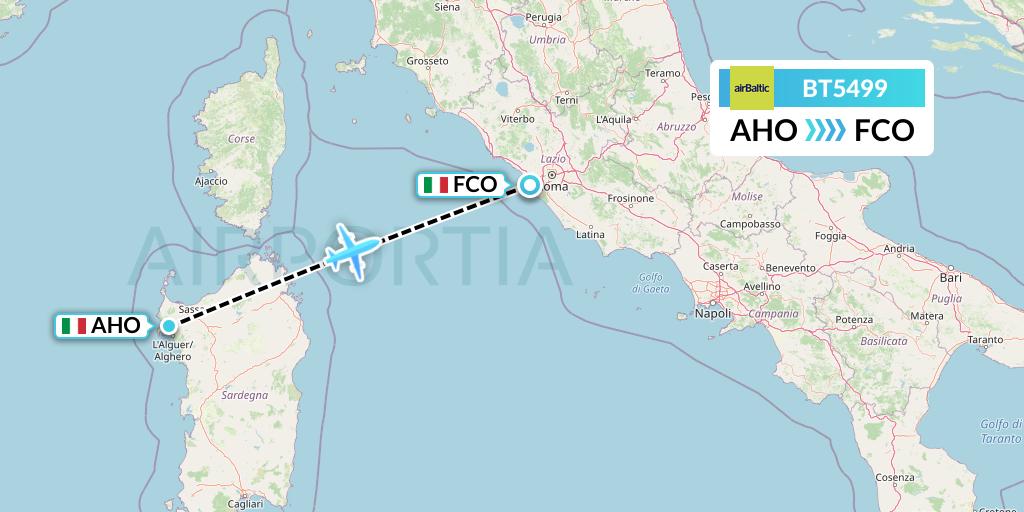 BT5499 Air Baltic Flight Map: Alghero to Rome
