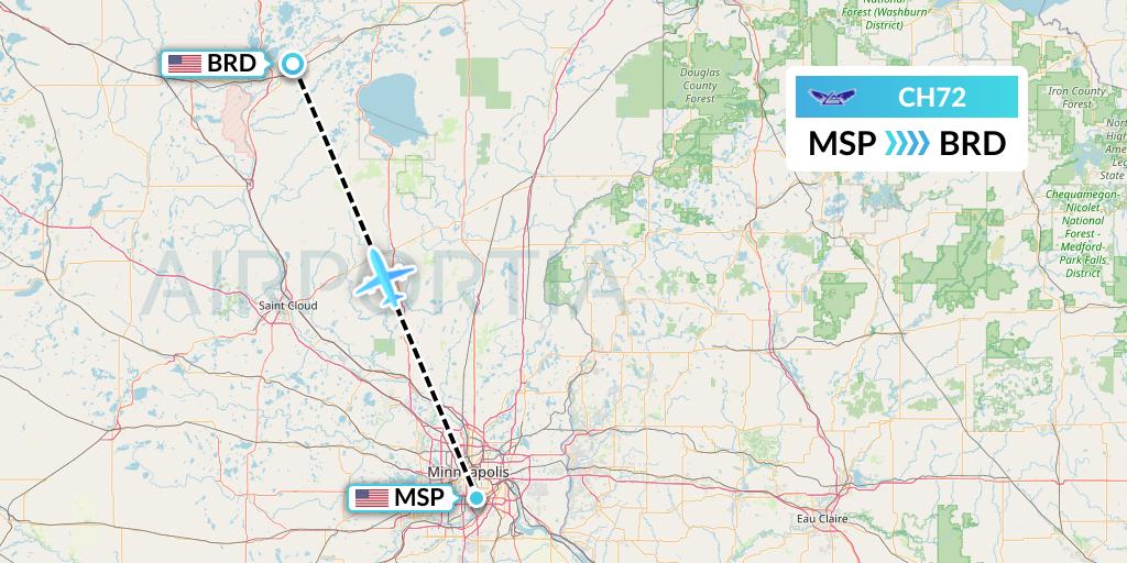 CH72 Bemidji Airlines Flight Map: Minneapolis to Brainerd